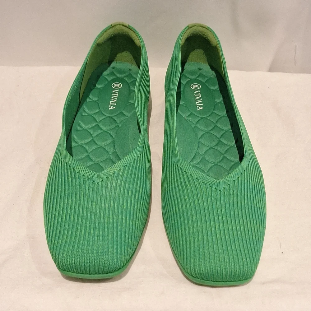 Vivaia Margot Green Women's Knit Square Toe Ballet Flats Size 42
